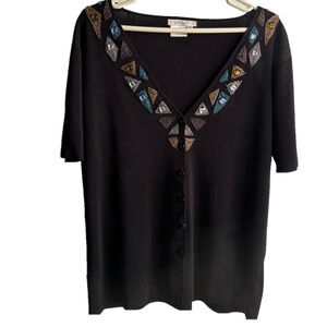 Vintage 90’s Beautiful black,blue,silver,gold dazzle.  Short sleeve fancy